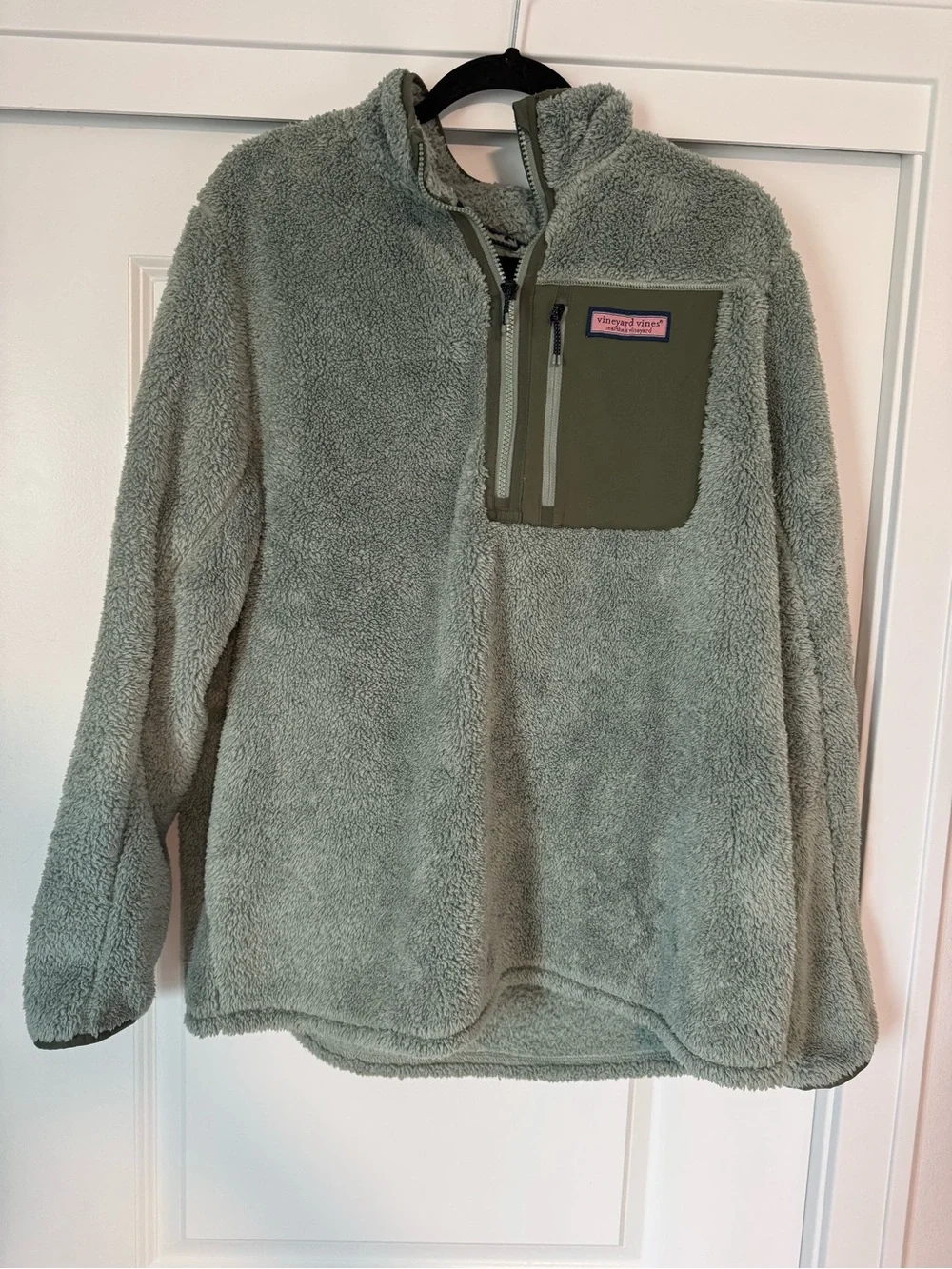 Vineyard Vines Men's Sage Green Zip Sherpa Pullover